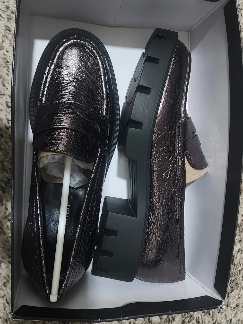 Nine West Metallic Dark Brown Chunky Lug Sole Loafers
